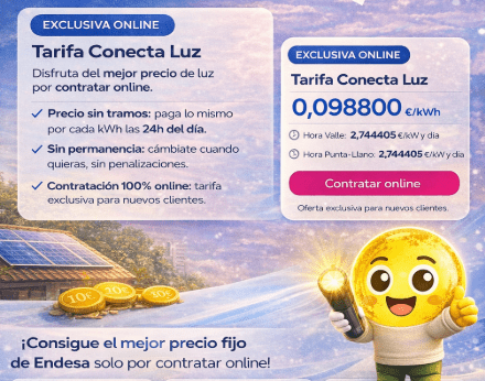 Tarifa Conecta Luz de Endesa: el mejor precio online con luz fija las 24 horas Tarifa Conecta Luz de Endesa: el mejor precio online con luz fija las 24 horas