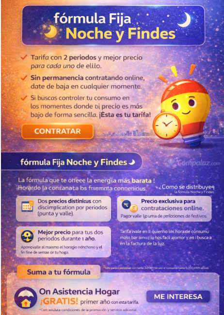 Fórmula Fija Noche y Findes de Energya VM: ahorra consumiendo cuando la luz es más barata